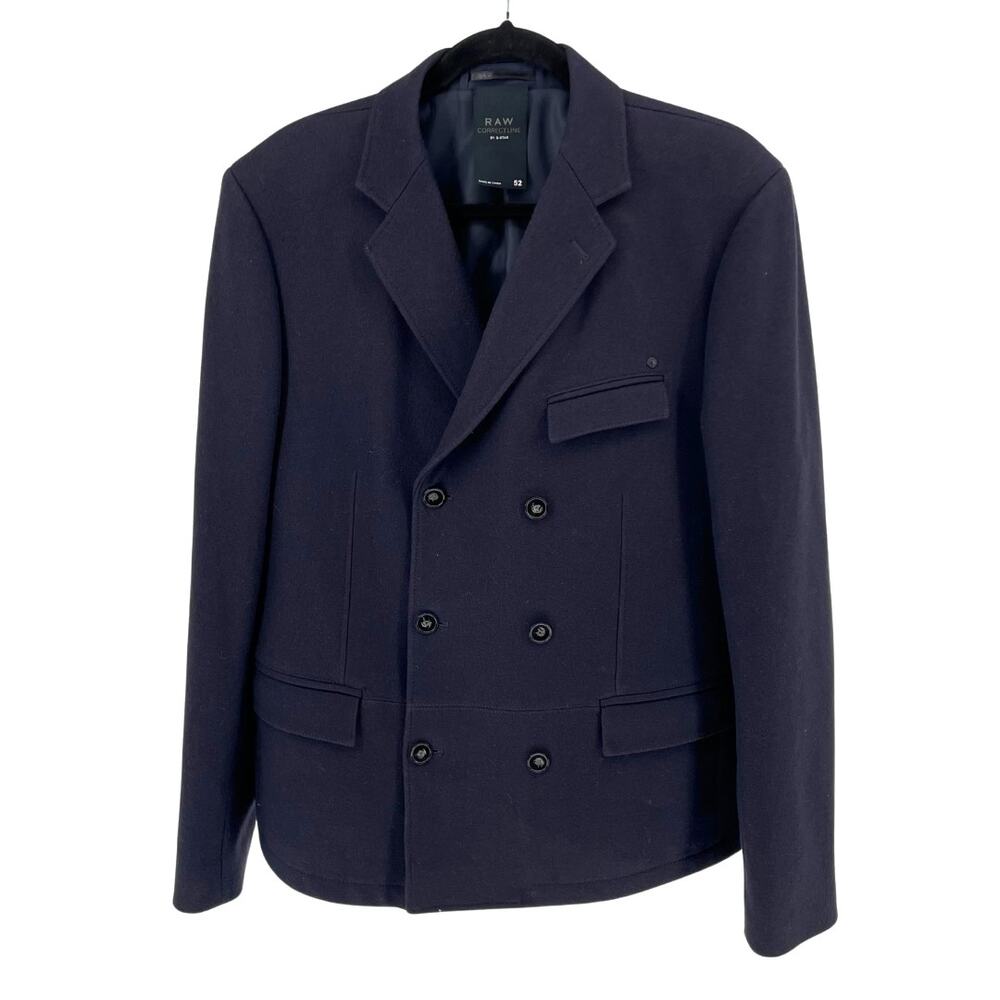G-Star RAW Men's Navy Wool Blend Double Breasted Blazer Pea Coat - Size L